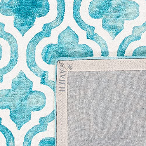Ivory 2'3 x 12' Turquoise Safavieh Dip Dye Collection DDY537D Handmade Moroccan Watercolor Premium Wool Runner 